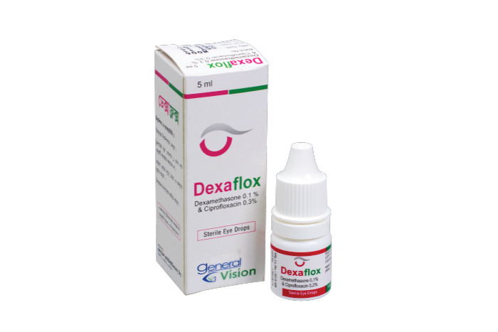 Dexaflox Ophthalmic Solution 5 ml drop, Ciprofloxacin + Dexamethasone 0.3%+0.1%