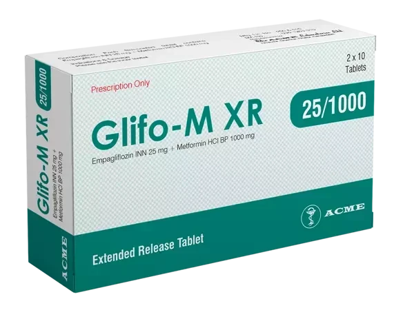 Glifo-M XR Tablet (Extended Release), Empagliflozin + Metformin Hydrochloride 25 mg+1000 mg