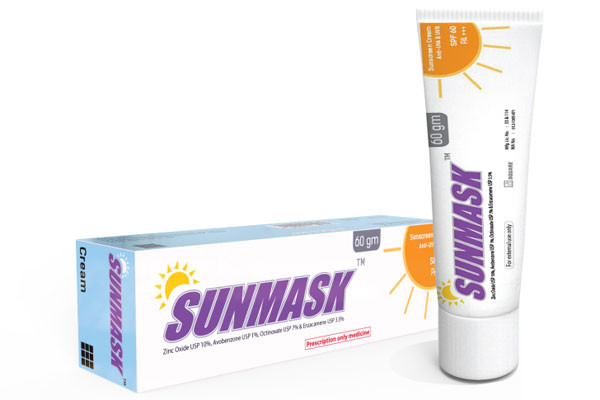SunMask Cream 60 gm tube, Zinc oxide + Octinoxate + Enzacamene + Avobenzone
