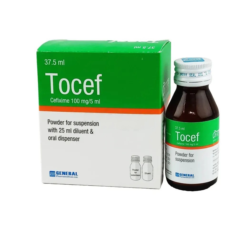 Tocef Powder for Suspension 37.5 ml bottle, Cefixime Trihydrate 100 mg/5 ml