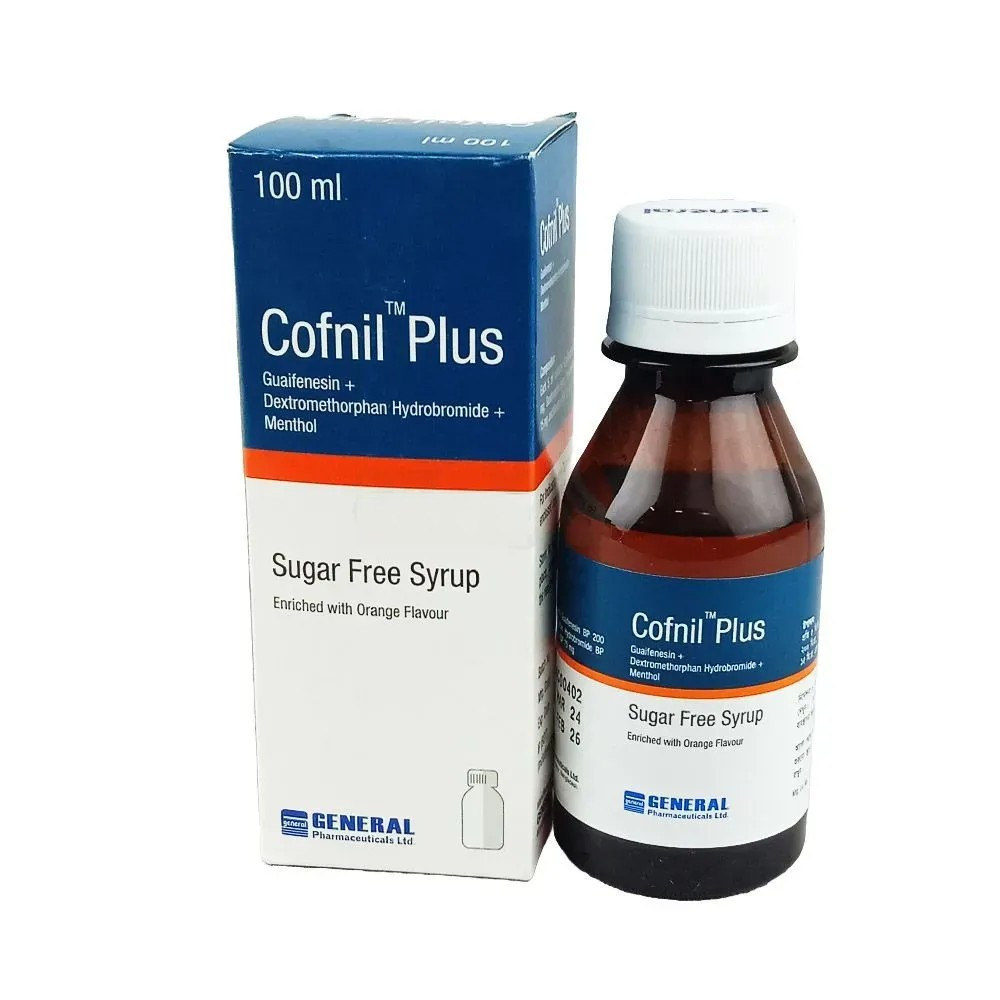 Cofnil Plus Syrup 100 ml bottle, Guaifenesin + Dextromethorphan + Menthol (200 mg+15 mg+15 mg)/5 ml