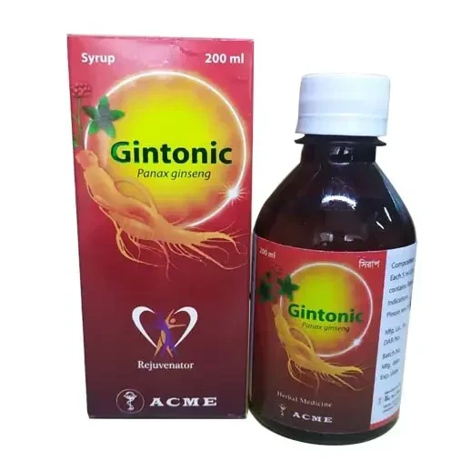 Gintonic Syrup 200 ml bottle, Panax Ginseng 300 mg/5 ml