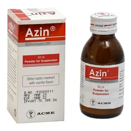 Azin Powder for Suspension 50 ml bottle, Azithromycin Dihydrate 200 mg/5 ml