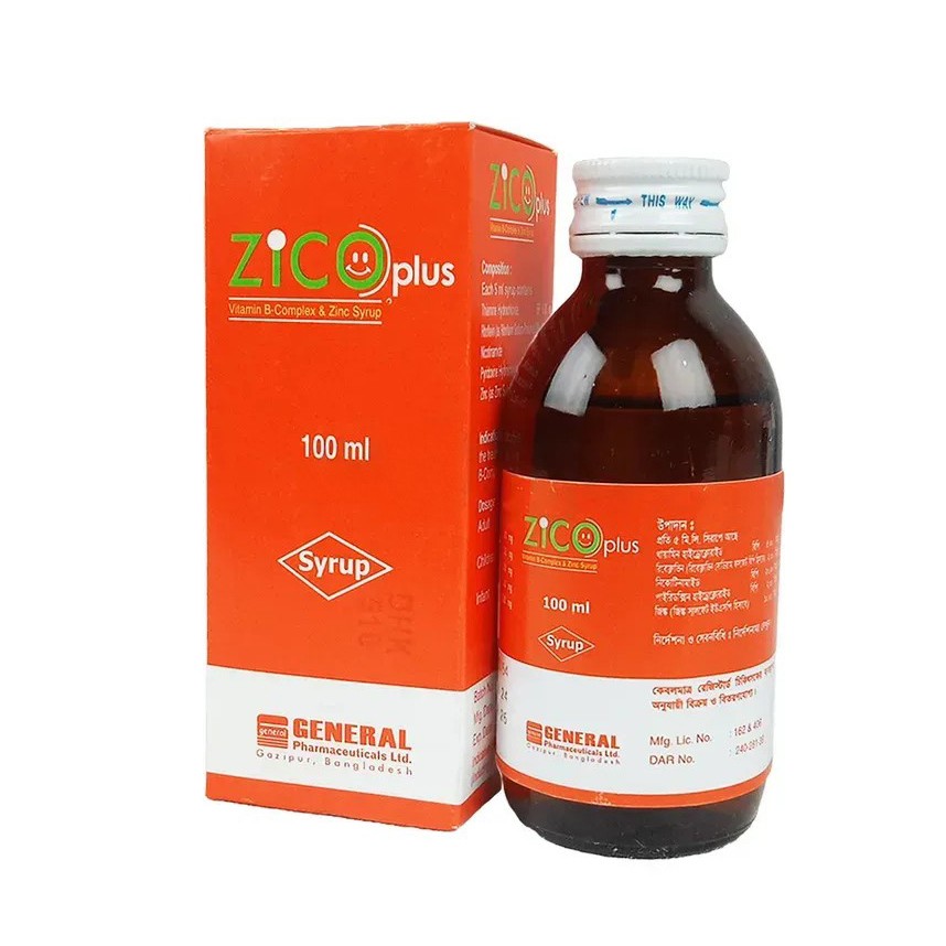 Zico Plus Syrup 100 ml bottle, Vitamin B Complex + Zinc