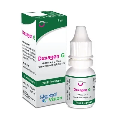 Dexagen G Ophthalmic Solution 5 ml drop, Gatifloxacin + Dexamethasone 0.3%+0.1%