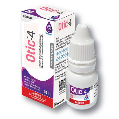 Otic-4 Ear Drop 10ml, Ofloxacin + Clotrimazole + Beclomethasone + Lidocaine 0.3%+1%+0.025%+2%