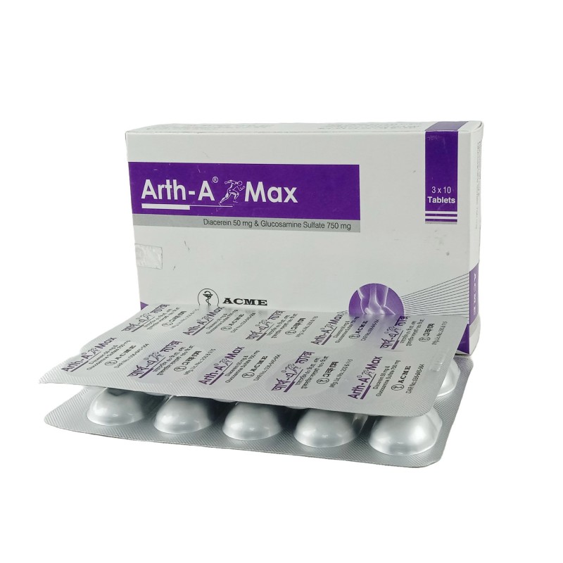 Arth-A Max Tablet, Glucosamine Sulfate + Diacerein 750 mg+50 mg